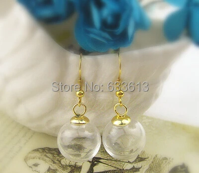 

100set 16*4mm(mouth opening) round glass bubble & 8mm bronze cap & Earing hook set DIY glass cover vial dnagle earings set