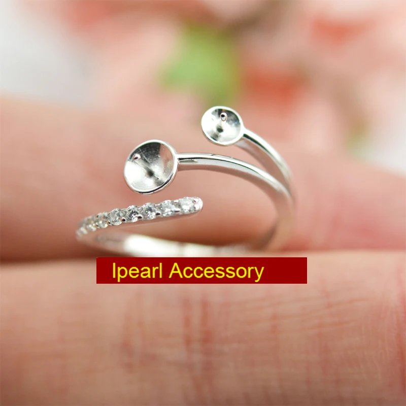 Женское серебряное кольцо с двойным жемчугом регулируемый размер | Украшения и