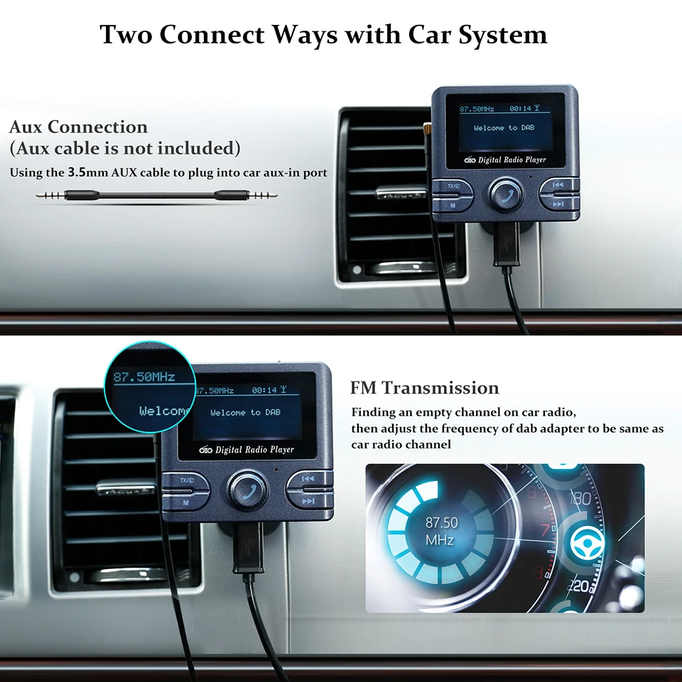 Универсальный автомобильный DAB/DAB + радиоприемник fm передатчик Bluetooth Handsfree Car Digital
