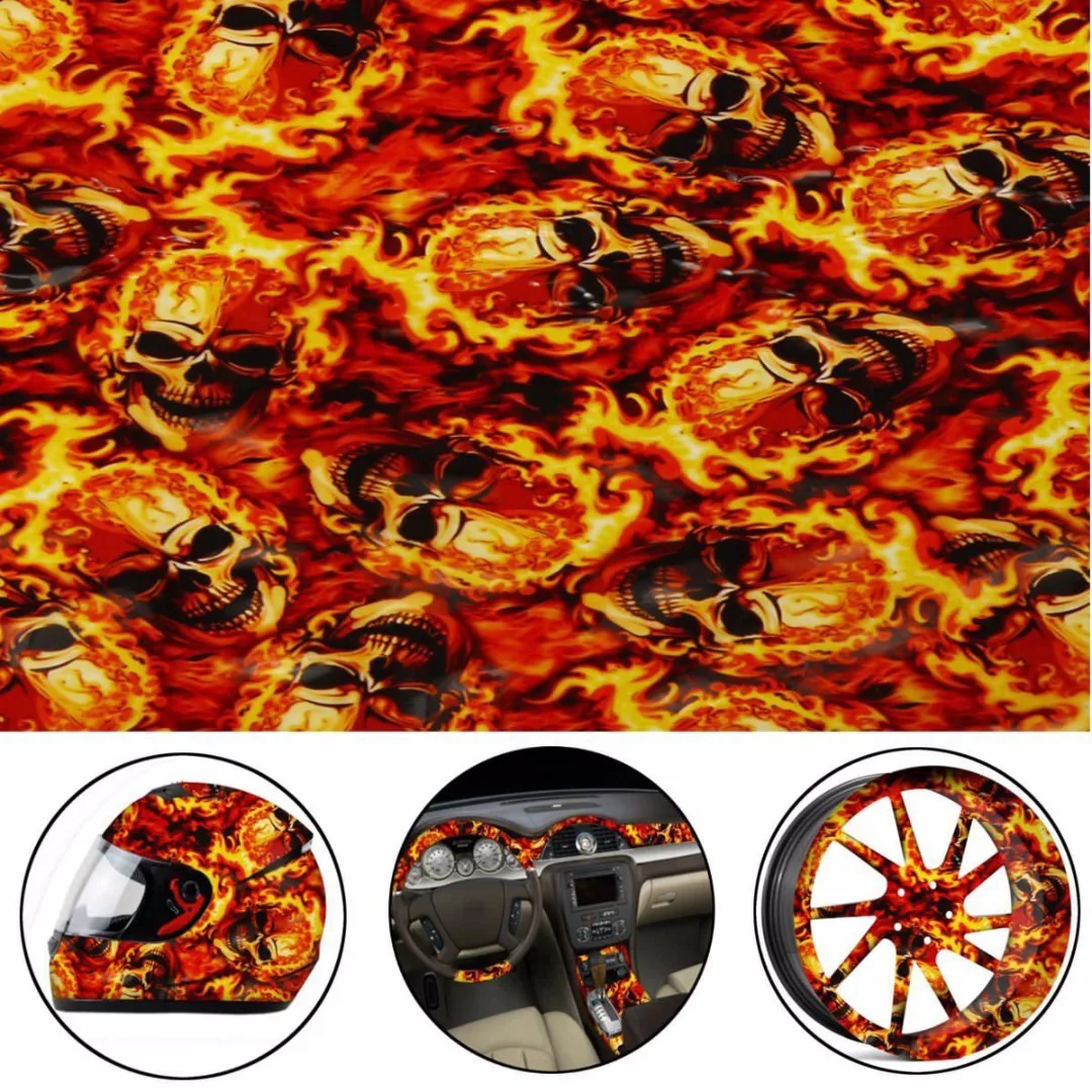100 см * 50 Red Fire Skulls PVA гидрографическая пленка для переноса воды с принтом