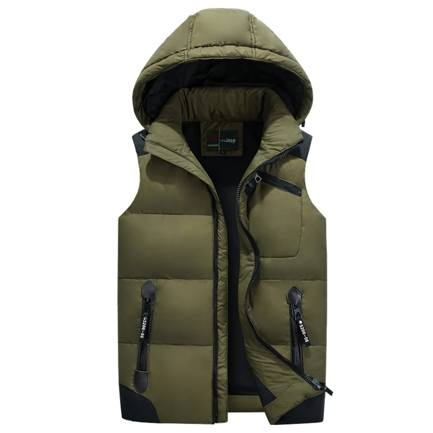 AFS JEEP 2016 Quality Branded Men's Winter Down Vests White Duck Padded Hooded Waistcoats Ultra Light Men L-5XL |