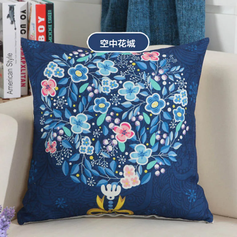 Синий ретро Фон Хлопок Белье Мода Чехол Подушки Сиденья Чехлы Листья Наволочка