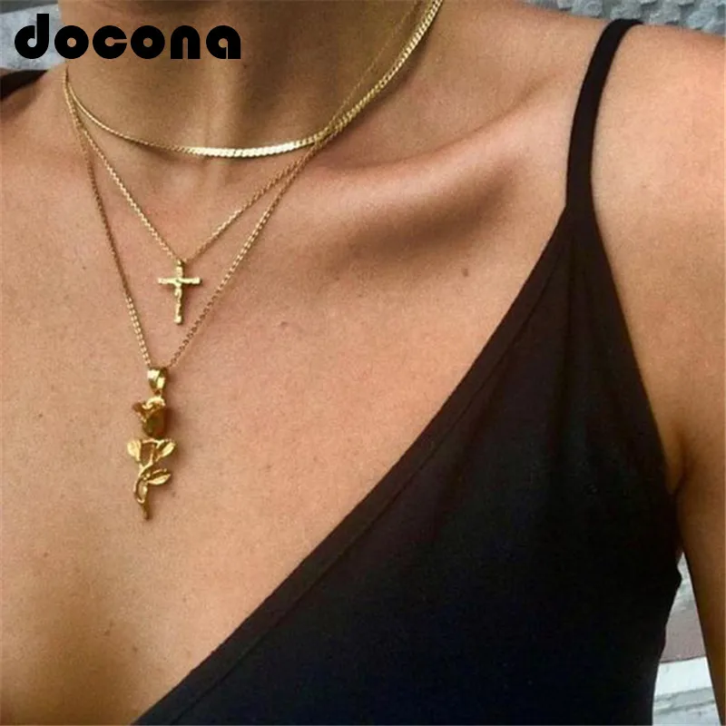 Женское многослойное ожерелье с подвеской в виде цветка розы|flower pendant necklace|necklaces