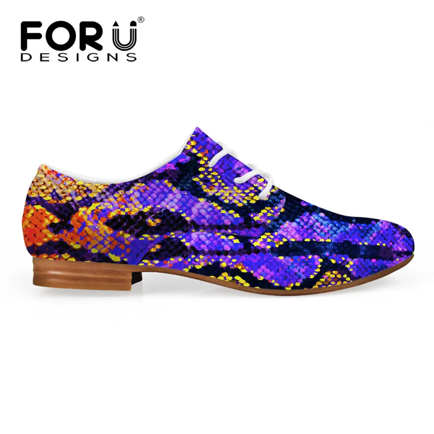 FORUDESIGNS/женские туфли-оксфорды; коллекция года; сезон осень; женская повседневная кожаная обувь на плоской подошве со змеиным принтом; женские оксфорды на шнуровке - Цвет: C3803CD