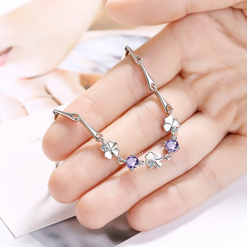 Женский браслет с фиолетовым клевером Ювелирное Украшение цирконом покрытое