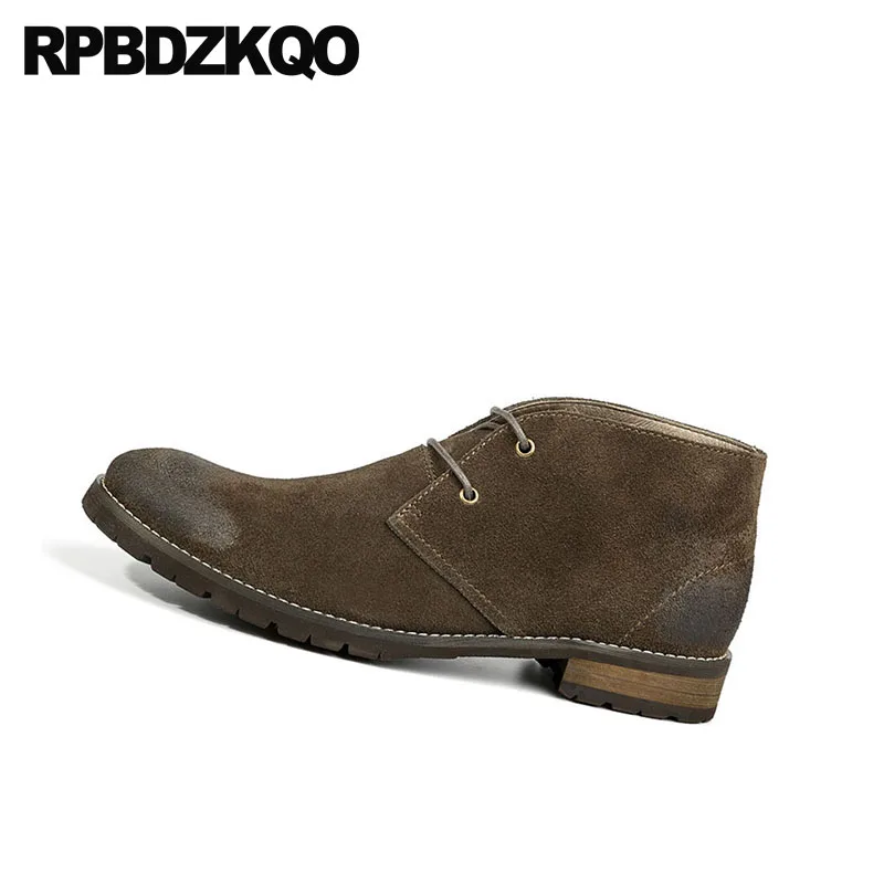 Мужские кожаные ботильоны на шнуровке черные замшевые ботинки с высоким верхом