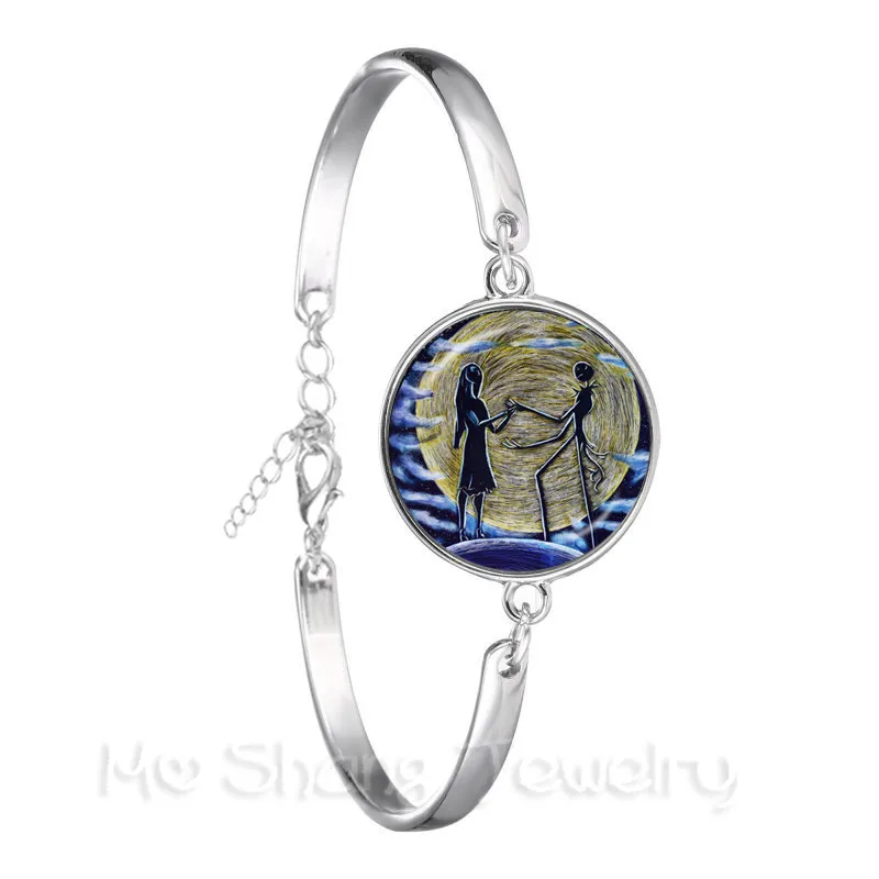 New Classic Jack And Sally Bracelet 18mm Glass Dome Silver Plated Bangle For Women Men Halloween Creative Gifts | Украшения и