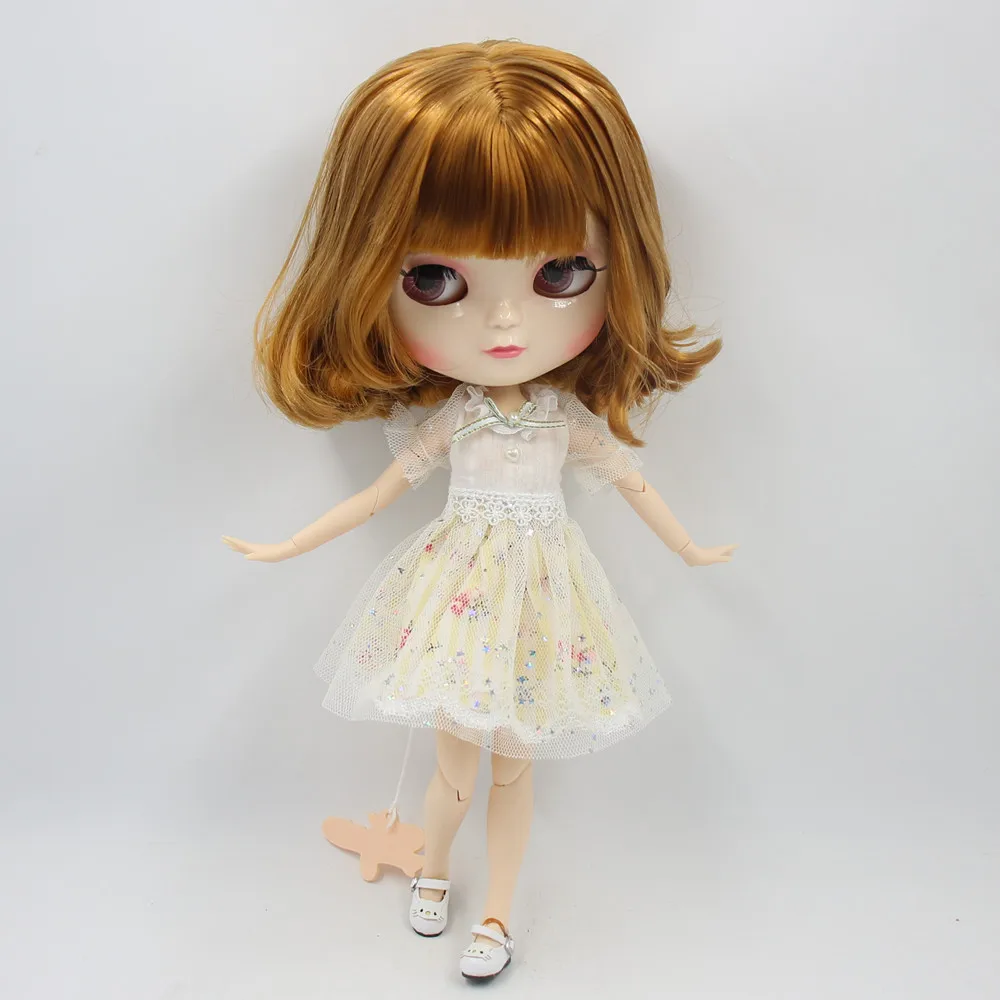 Обнаженная кукла ICY doll No.BL764A с короткими золотистыми вьющимися волосами белой
