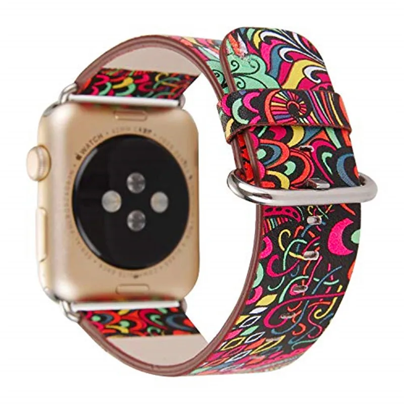 

Кожаный браслет в этническом стиле с павлиньим хвостом для часов Apple Watch 44/42/40 / 38 мм с модным принтом для мужчин и женщин серии Lwatch 4/3/2/1