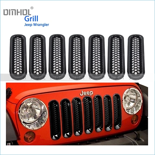 7 шт. набор вставок для решетки радиатора переднего гриля Wrangler Rubicon Sahara Jk 2005 2015 ABS