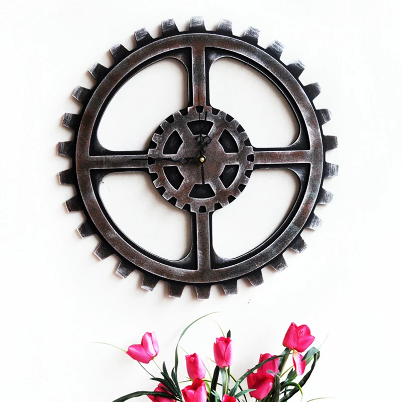 Creative Retro Industrial Style Gear Wall Clocks Ornaments Vintage Shape Wooden 40cm Clock Hanging Bar Shop Decor Gift | Дом и сад