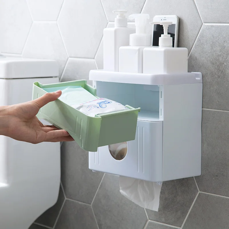 Punch-free tissue box bathroom toilet tray waterproof roll paper towel rack | Дом и сад