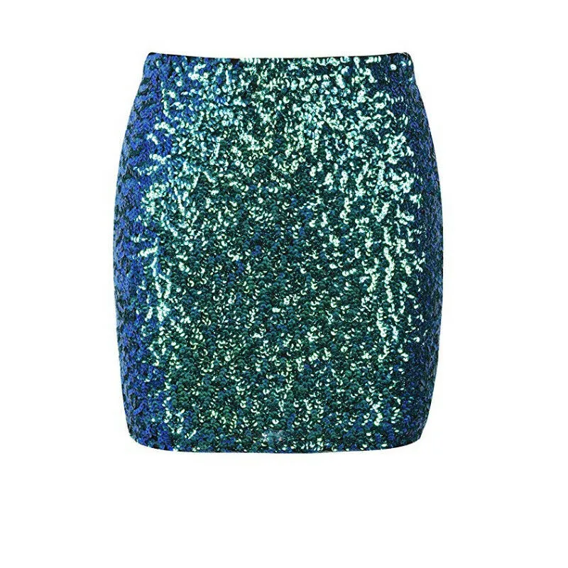 Green short Женская тонкая сексуальная ночная сверкающая юбка с блестками, стрейчевая облегающая блестящая мини-юбка - Цвет: Green short