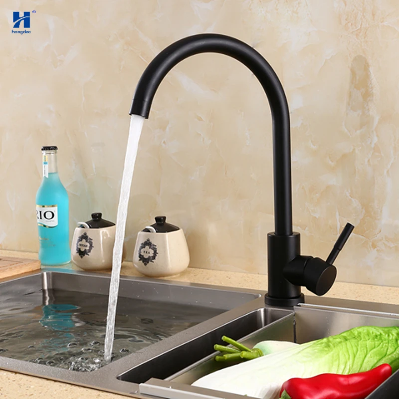 

Hongdec Economical practical 304 stainless steel black cold hot water Kitchen Faucet Tap