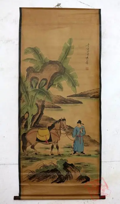 Редкая старая китайская живопись QingDyansty, Wrangler, изысканный дизайн, ручная работа, древняя, бесплатная доставка Редкая старая китайская живопись QingDyansty, Wrangler, изысканный дизайн, ручная работа, древняя, бесплатная доставка