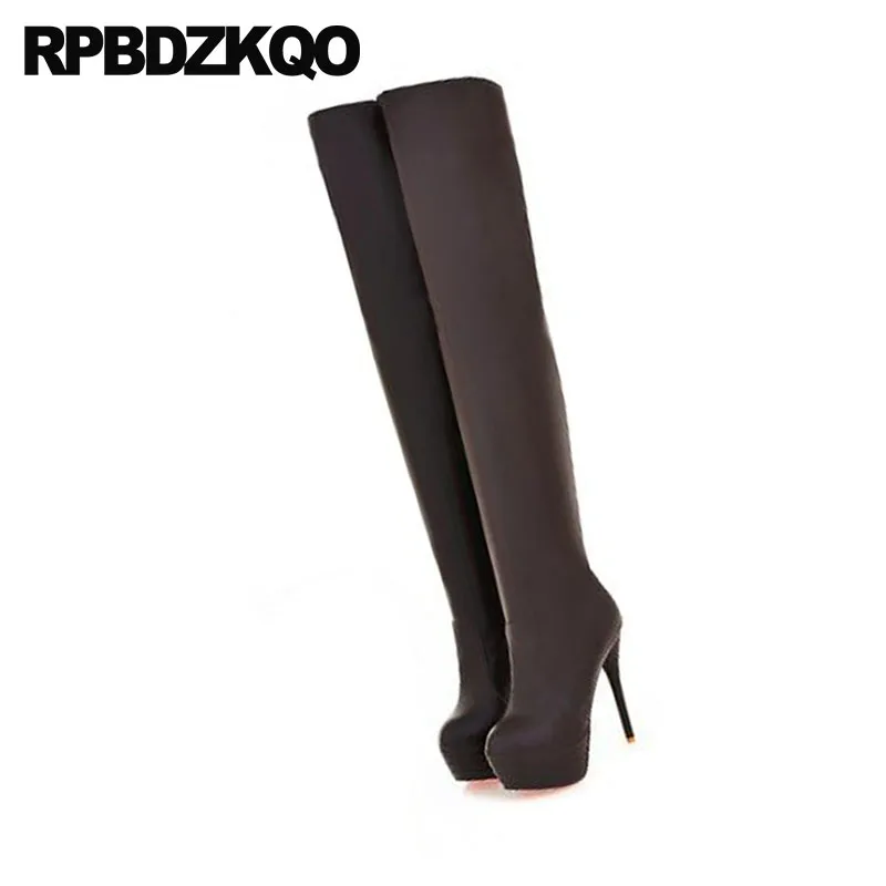 Бедро высокие сапоги для женщин плюс размер стилет ботфорты на каблуке больших