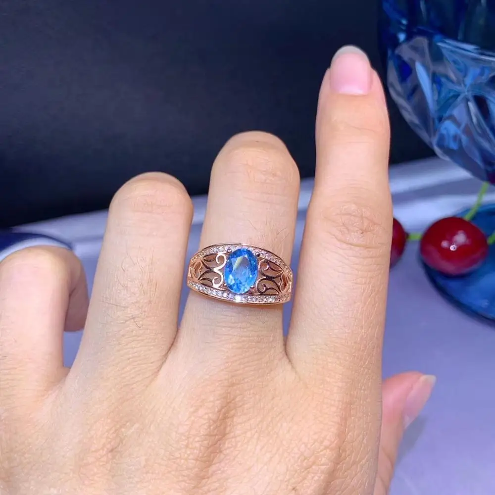 Новинка великолепное кольцо с голубым топазом в океане ювелирное изделие из
