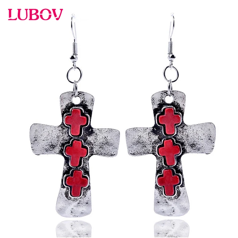 Серьги-подвески женские, винтажные, серебристые/Бронзовые, в богемном стиле, с крестом и камнями, 2020 Серьги-подвески женские, винтажные, серебристые/Бронзовые, в богемном стиле, с крестом и камнями, 2020