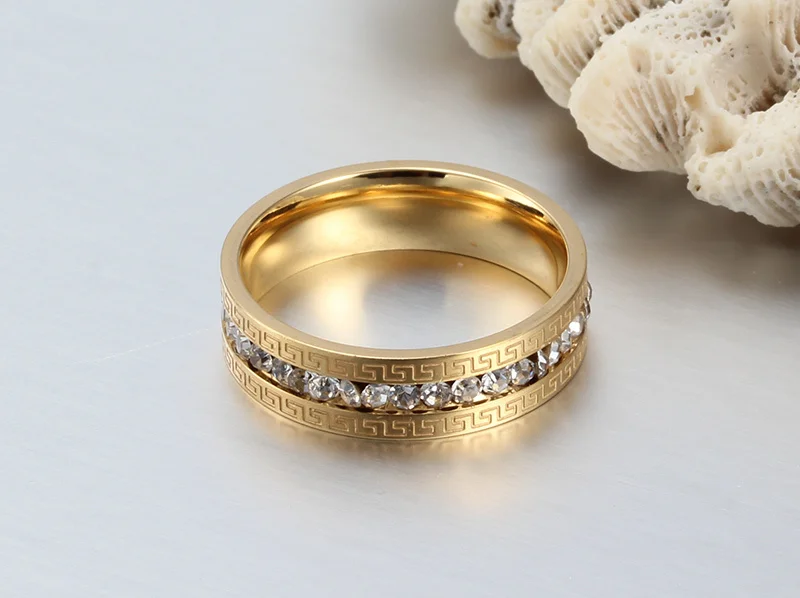 Heyrock Women's Vintage Jewelry Golden Stainless Steel Zirconia Rings Engagement Wedding Ring | Украшения и аксессуары