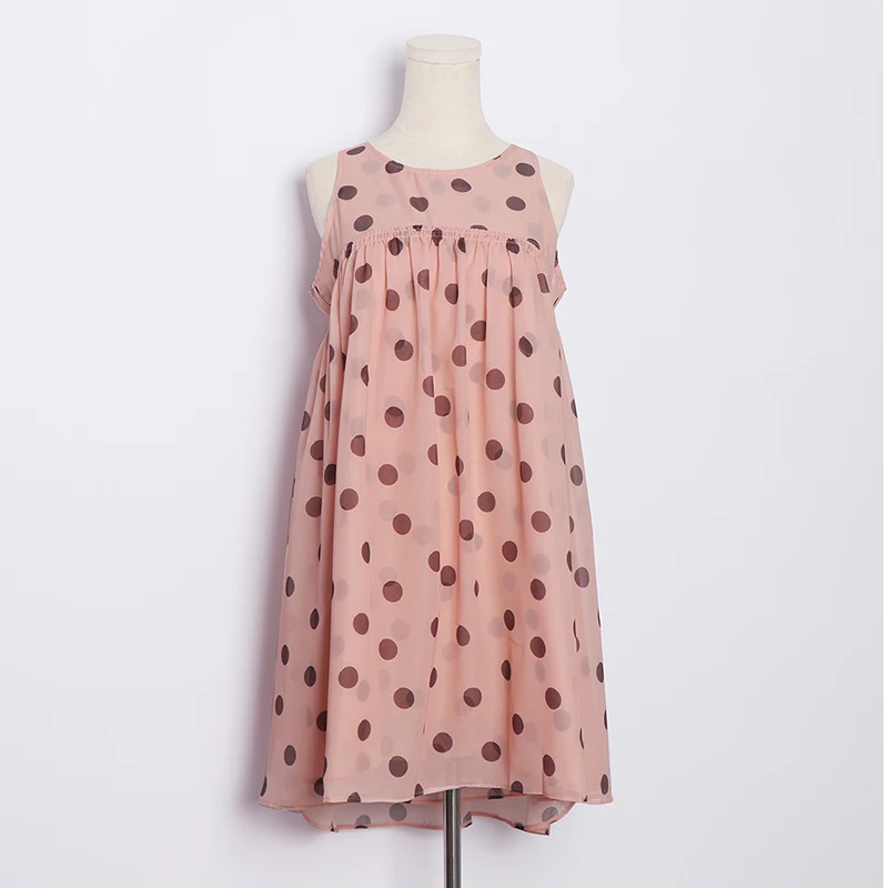 

PERHAPS U Pink O Neck Polka Dot Mini Tank Sleeveless Dress Sweet Summer Zipper D1375