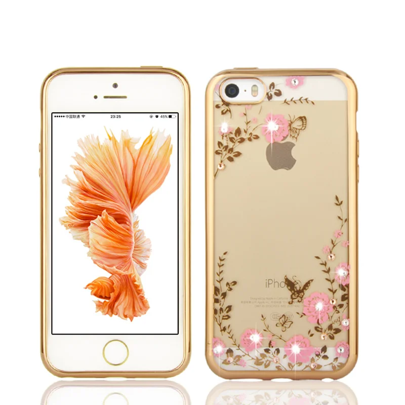 Чехол для iphone 4 4S 5 5S SE 6 s 7 8 Plus чехол из ТПУ с гальваническим покрытием сада задняя