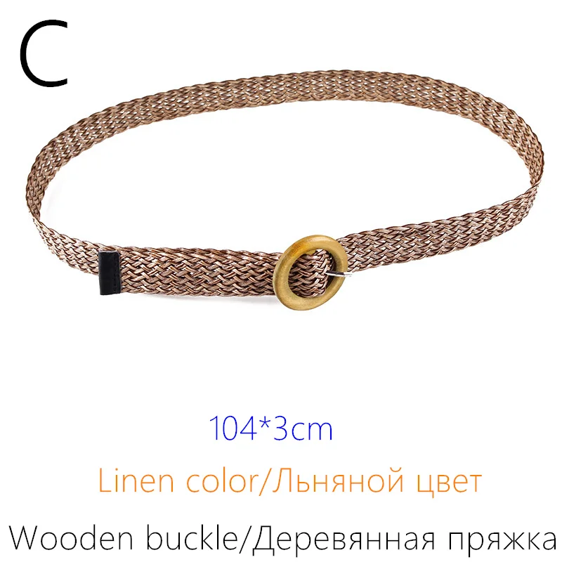 C linen color Женские PP Соломенные Широкие ремни для женского платья плетеный эластичный пояс женский винтажный дизайнерский пластиковый деревянный ремень с пряжкой Повседневный тканый ремень - Цвет: C linen color