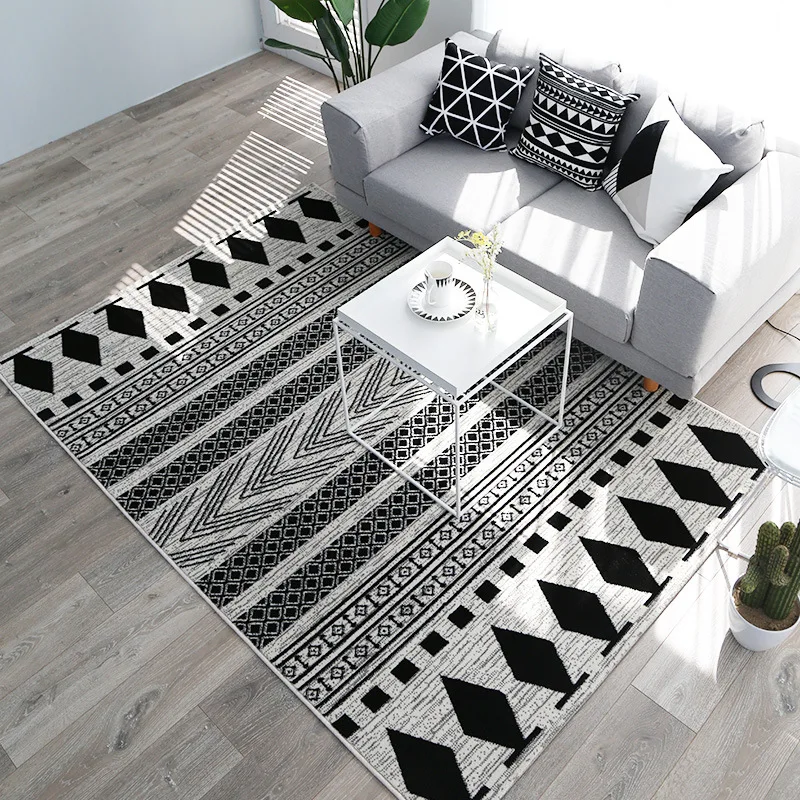 Kilim Black White 100% Polypropylene Living Room Carpet Geometric Morocco Rug For Bedroom Stripe Mat Modern Design Bohemia Style