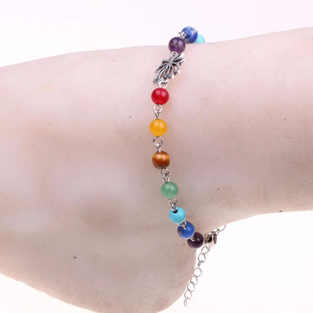 Silver Plated Handmade Chakra Yoga Barefoot Anklet for Woman Lotus Adjustable Foot Chain Natural Stone Jewelry Sandal | Украшения и