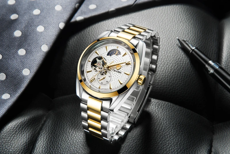 Часы мужские механические automatic Tourbillon деловые мужские часы Moon Phase стальные мужские часы водонепроницаемые наручные часы Tevise T795c