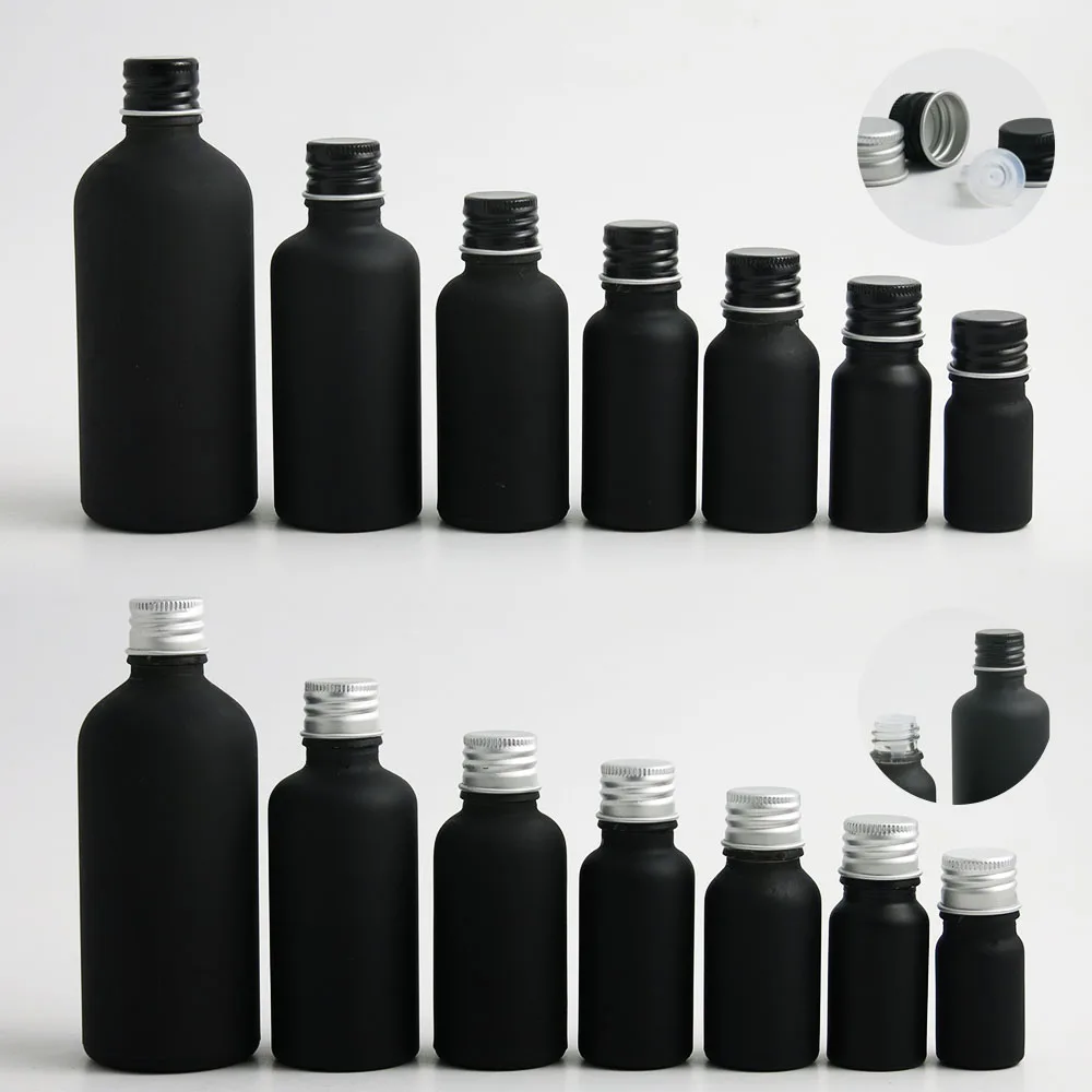

360 x 5ml 10ml 15ml 20ml 30ml 50ml 100ml Essential Oil Frosted Black Glass Bottle With Aluminum Cover For Liquid Reagent Pipette