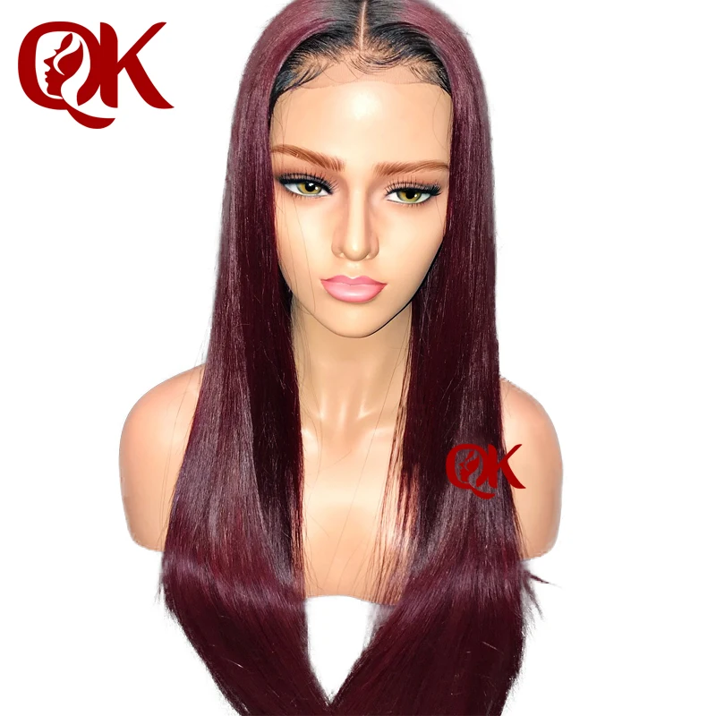 QueenKing волосы полный парик шнурка 130% плотность Lemi ЦВЕТ T1B/99J цвет Омбре ed парики 100%