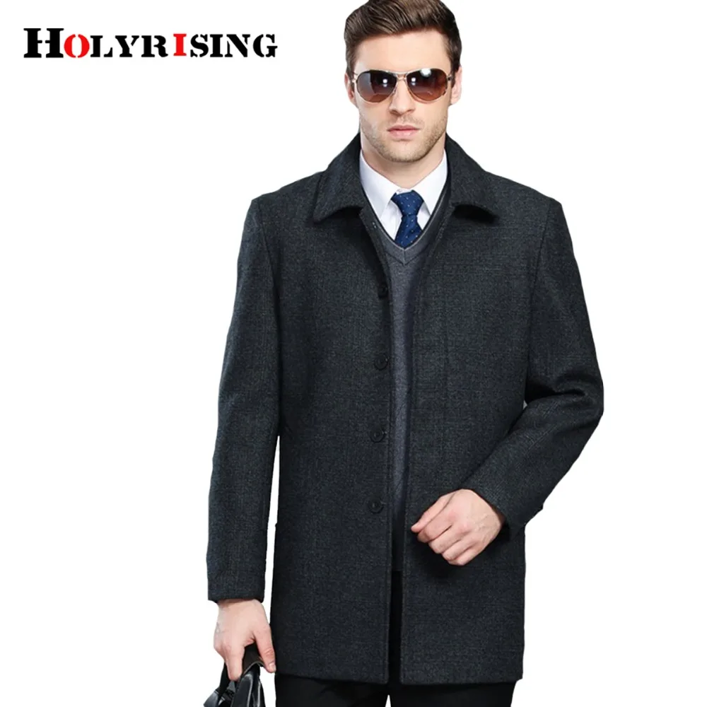 Holyrising Men Wool Coats Turn Collar Thick Mens Winter Jackets Loose Overcoat Classic Soft For Male Peacoat Hot 18567-5 | Мужская