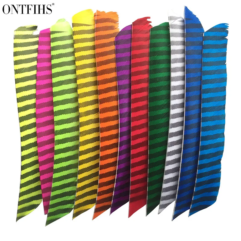 50 шт./лот ONTFIHS Fletches полосатые полная длина настоящие индейки перо стрелы Fletchings|Лук