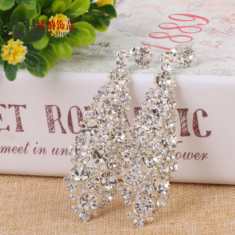 Роскошные Длинные серьги в европейском стиле женские с кристаллами для невесты