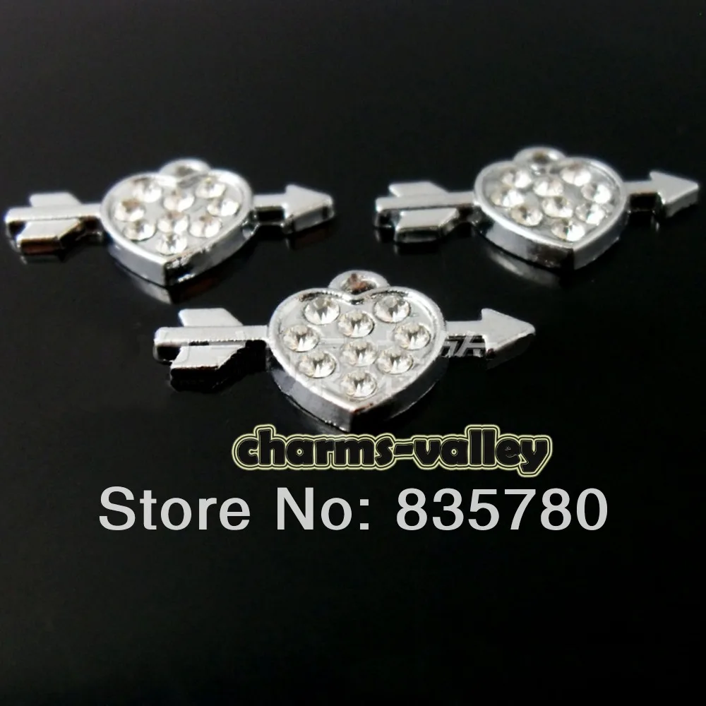 

50PCS Full Rhinestone Arrow Heart Tags Hang Pendants DIY Accessory Fit Key Chains Wristband Belt
