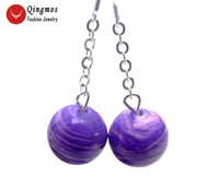 qingmos natural agates earrings for women with 14mm round dark purple stripe agates hook earrings jewelry ear332 free shipping