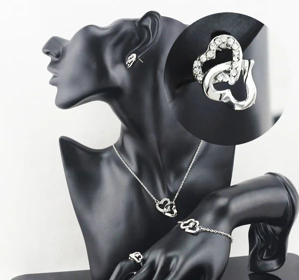 Свадебные красивые Ювелирные наборы AAAA + Стразы Кристалл Двойное сердце модные