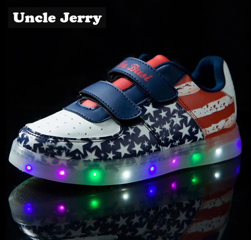 Детские кроссовки UncleJerry со светодиодной подсветкой зарядка через USB светящиеся