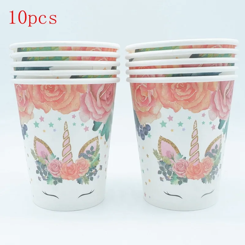 10 шт., розовые тарелки с единорогом, вечерние принадлежности для детского душа, одноразовые тарелки с единорогом, украшения для дня рождения, тарелки с единорогом - Цвет: Cup 10pcs