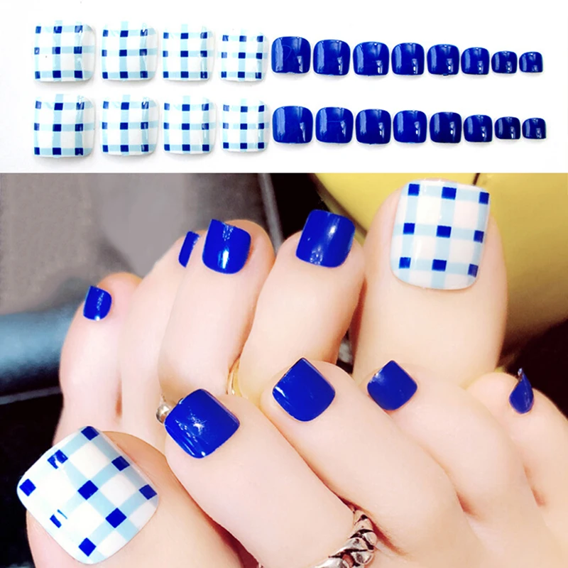 24 шт./компл. темно синие оранжевые летние накладные ногти для девочек украшение