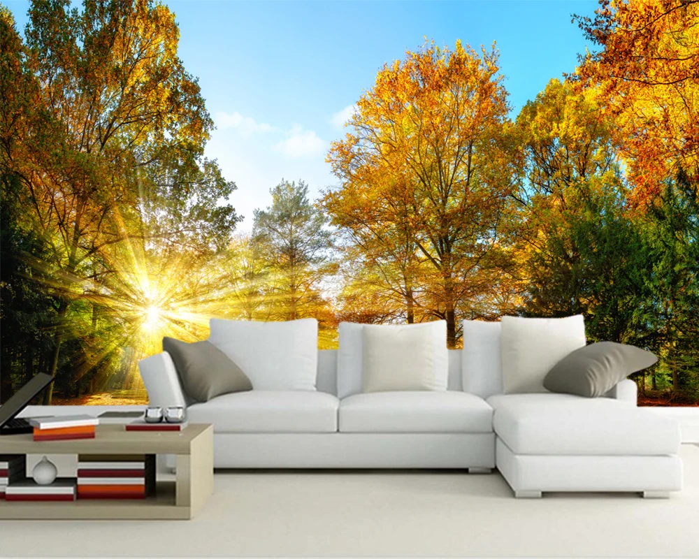Custom landscape wallpaper sun shining forest murals for living room bedroom TV background wall decorative | Обустройство дома