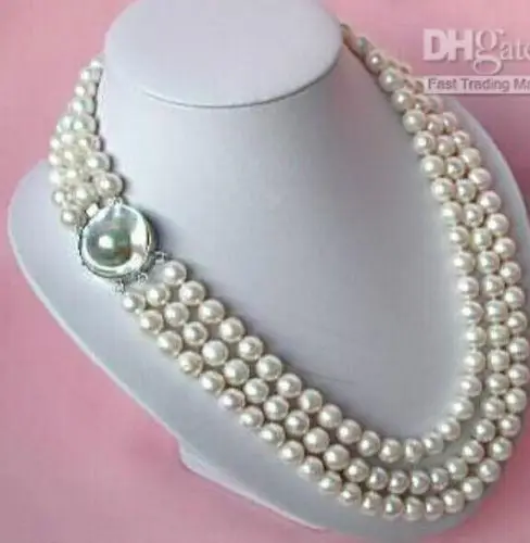 

triple strands 8-9mm south seas white pearl necklace 18-22inch>>> free shipping