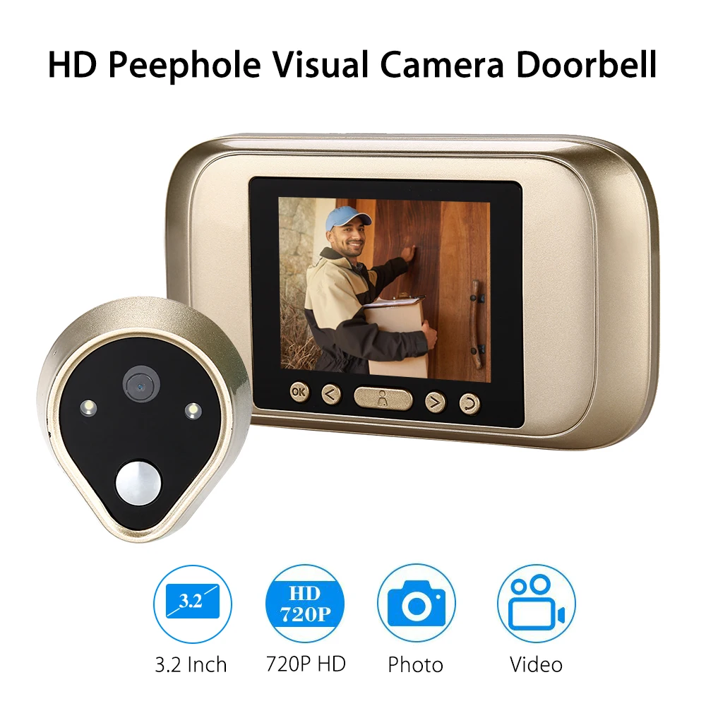 Умный ИК Аудио Визуальный дверной звонок видео Домашняя безопасность Peehole PIR
