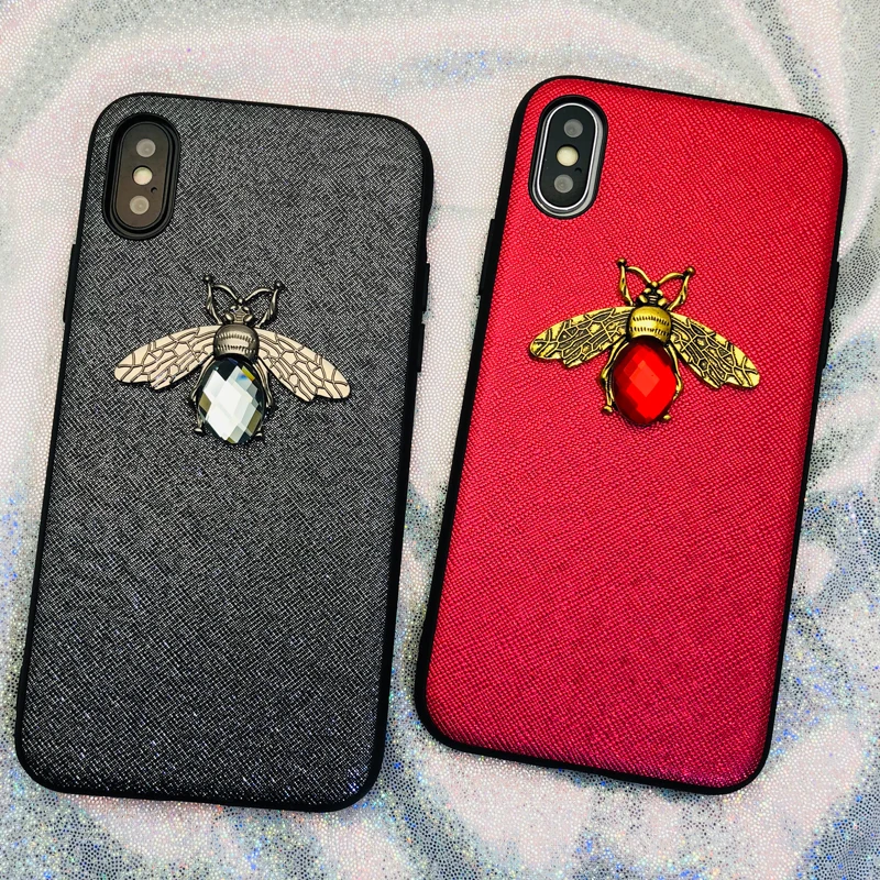 Роскошные Стразы пчела чехол для iPhone X XR XS Max алмаз Геометрия ТПУ Кожаные чехлы