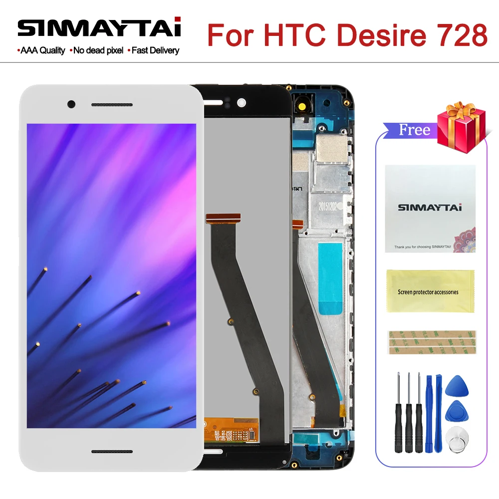 100% тест 5 ''для HTC Desire 728 LCD сенсорный экран с рамкой для 728G 728w дисплей дигитайзер