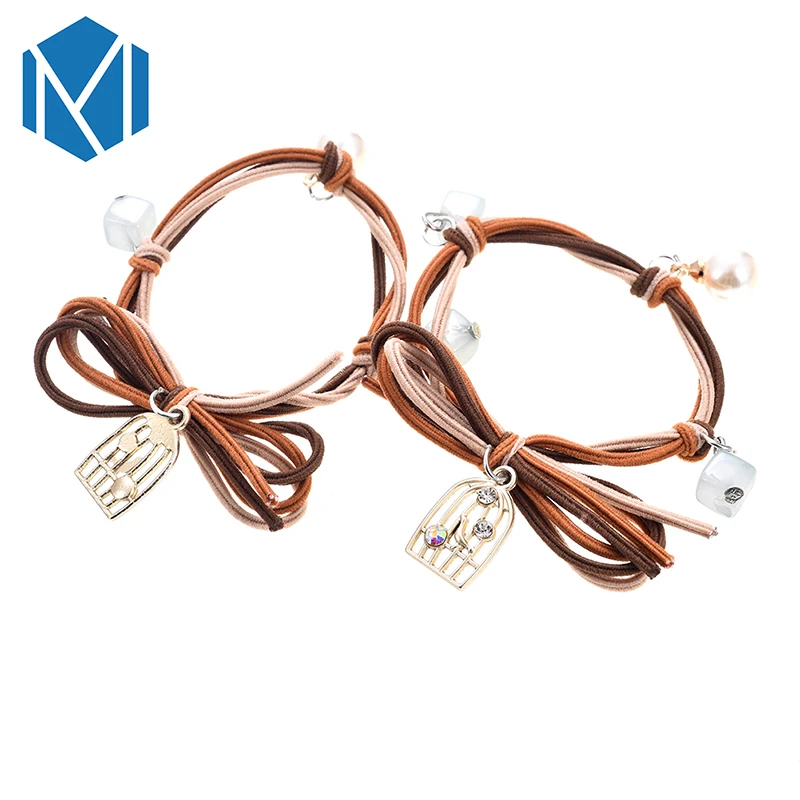 Q MISM 1 Лот = 2 шт. Новые женские эластичные резинки для волос Трехслойные цветные жемчужные подвески из сплава с бриллиантами для девочек.