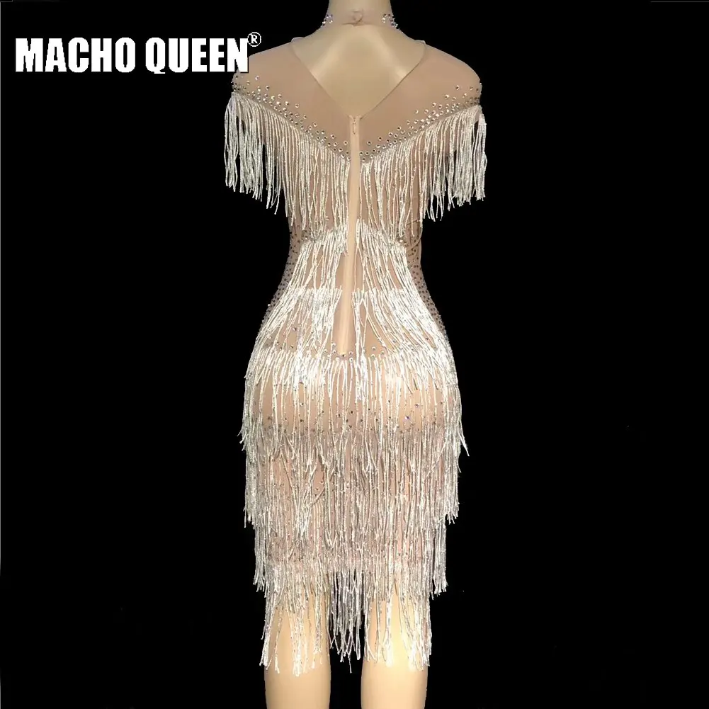 Пикантные перетащите queen костюмы See Through сетки горный хрусталь бахрома событие вечерние Bodycon платья для женщин знаменитости Красный ковер Подиум