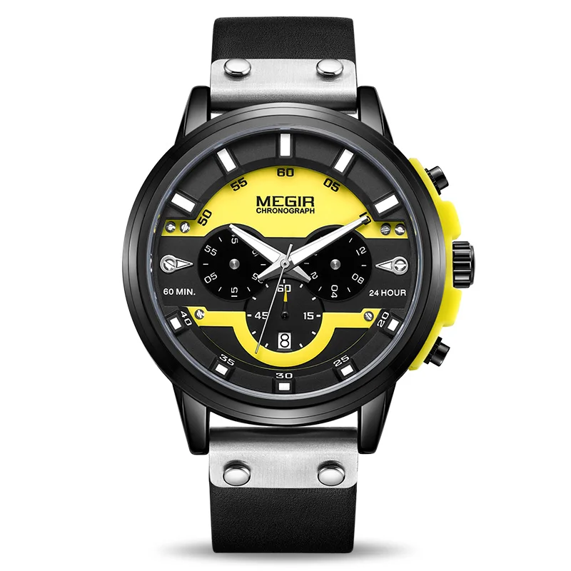 Yellow Relogio Masculino MEGIR часы для мужчин спортивные водонепроницаемые мужские s часы лучший бренд класса люкс кварцевые наручные часы Hour Erkek Kol Saati - Цвет: Yellow