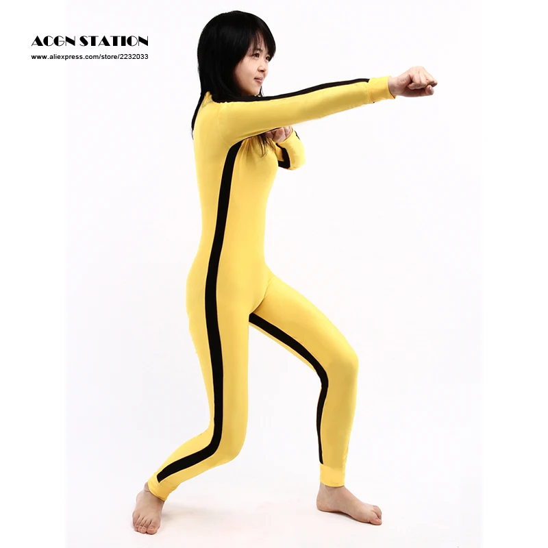 Комбинезон Kongfu комбинезон для взрослых и детей новый костюм Zentai желтая лайкра
