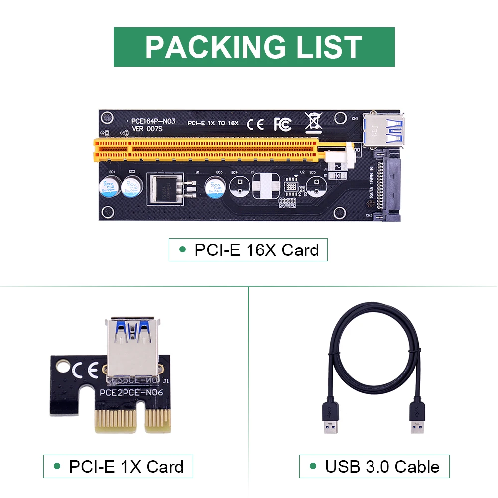 CHIPAL 10 шт. 1 м PCI-E Riser Card Черный 15Pin SATA VER007S Питание PCIE 1X к 16X удлинитель USB 3 0 кабель для